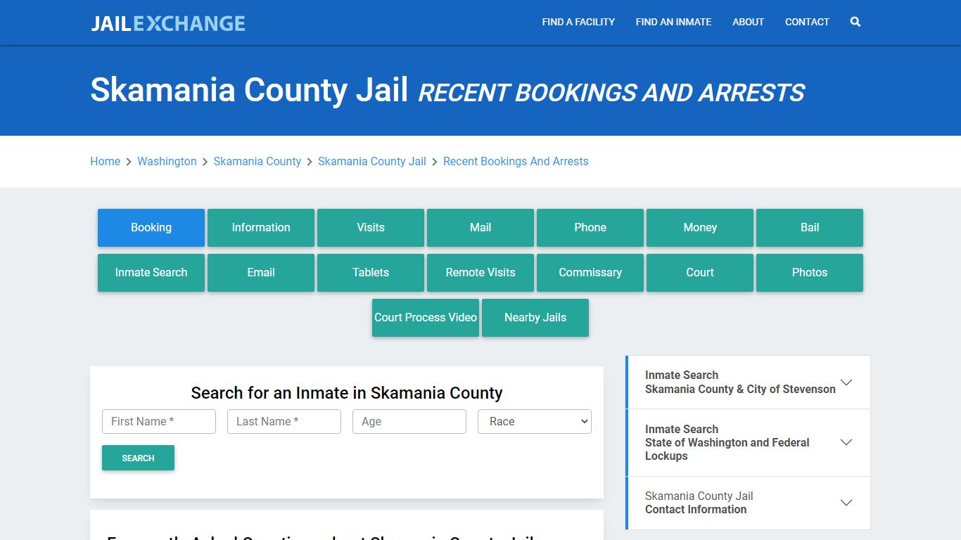 Skamania County Jail Recent Bookings And Arrests - Jail Exchange