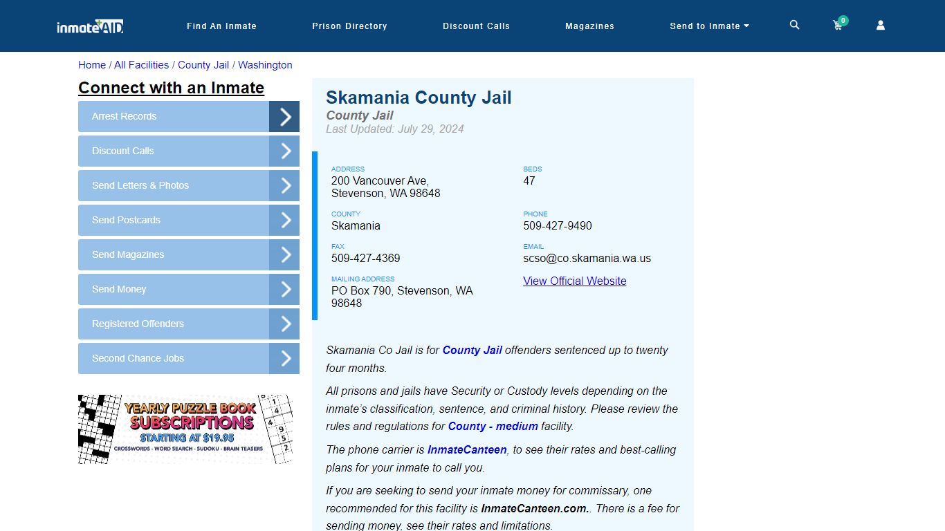 Skamania County Jail - Inmate Locator